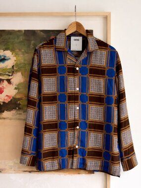 OAS Blue and Brown Checked Button-Down Shirt